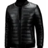 Mens Black Quilted Puffer Leather jacket