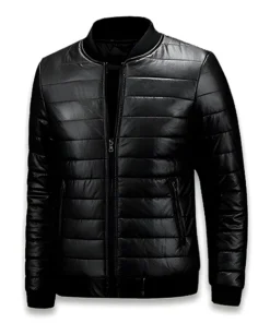 Mens Black Quilted Puffer Leather jacket