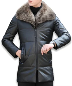 Mens Black Sheepskin Leather Puffer Jacket