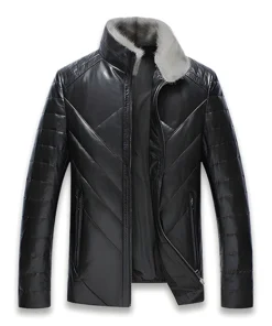 Mens Collard Puffer Leather jacket