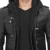 Mens Edinburgh Black Hooded Bomber Leather Jacket 