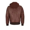 Mens Quilted Brown Hooded Leather Jacket