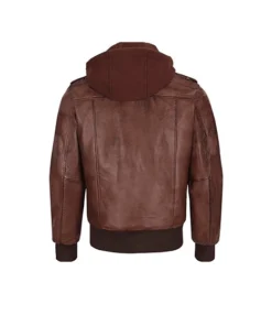 Mens Quilted Brown Hooded Leather Jacket