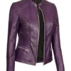 Rachel Women's Purple Biker Leather Jacket