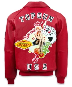 Top Gun Red Flight Bomber Leather Jacket