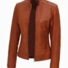 Women Cognac Fitted Tan Leather Jacket