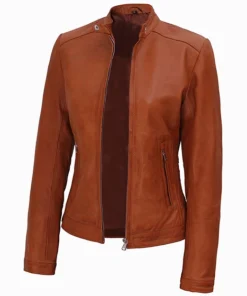 Women Cognac Fitted Tan Leather Jacket