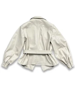 Women White Leather Coat