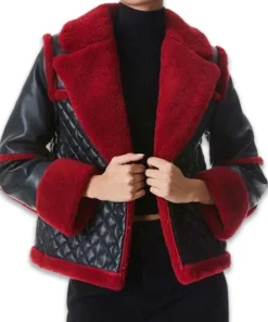 Womens Aviator Pilot Style Red Shearling Jacket