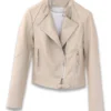 Women’s Beige Genuine Biker Leather Jacket