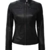 Womens Black Dodge Biker Leather Jacket