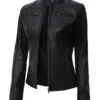 Womens Black Dodge Petite Motorcycle Leather Jacket