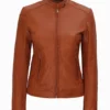 Womens Fitted Biker Tan Leather Jacket