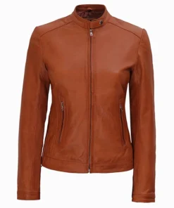 Womens Fitted Biker Tan Leather Jacket
