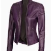 Womens Purple Motorcycle Leather Jacket