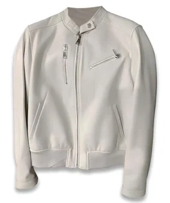 Women’s White Genuine Sheepskin Bomber Leather Jacket