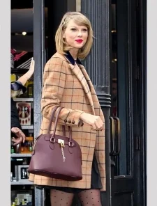American Singer Taylor Swift Brown Plaid Checkered Coat
