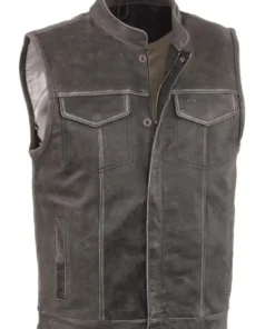 Men Distressed Biker Leather Vest