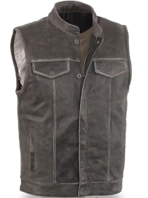 Men Distressed Biker Leather Vest