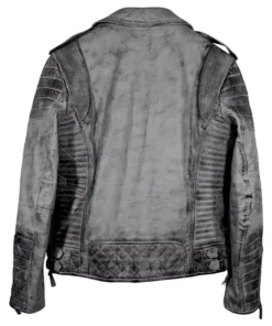 Smoke Grey Quilted Biker Leather Jacket
