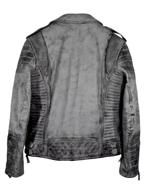 Smoke Grey Quilted Biker Leather Jacket