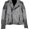 Smoke Grey Quilted Weathered Leather Jacket