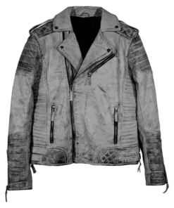 Smoke Grey Quilted Weathered Leather Jacket