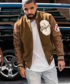 Drake Suede Canadian Rapper Brown Leather Varsity Jacket