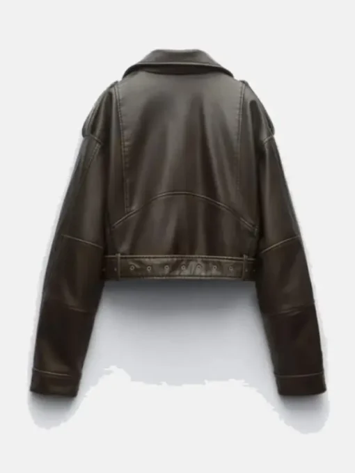 Effect Cropped Black Leather Biker Jacket