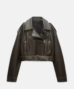 Leather Effect Cropped Biker Jacket