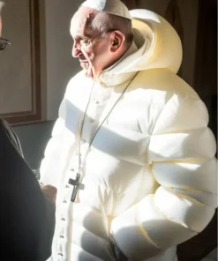 Pope Francis White Puffer Hooded Jacket