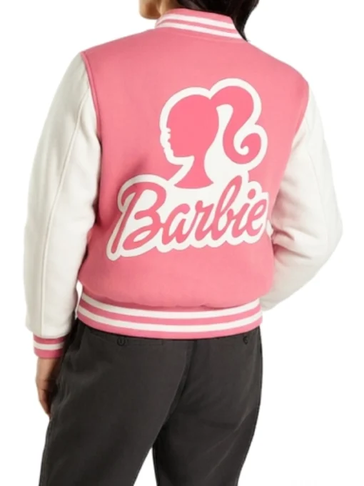 Barbie Pink Varsity Bomber Jacket For Women