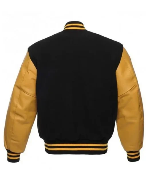 Mens Black Yellow College Bomber Varsity Jacket