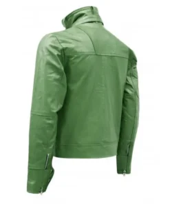 Mens Green High Biker Leather Jacket