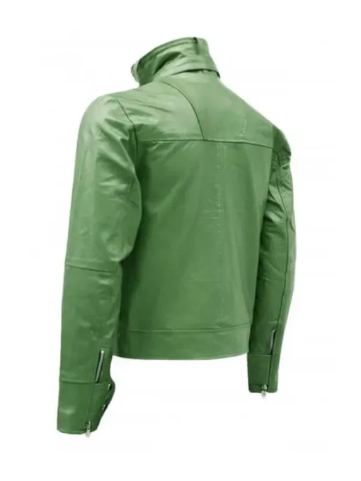 Mens Green High Biker Leather Jacket