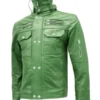 Mens High Collar Green Leather Jacket