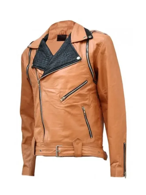 Mens Tan Leather Motorcycle Jacket