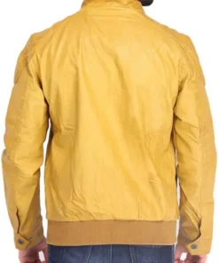 Yellow Quilted Biker Leathe Jacket