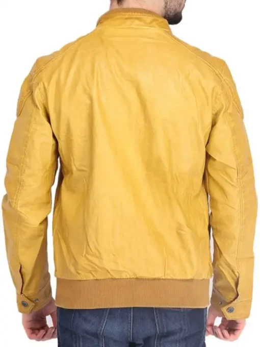 Yellow Quilted Biker Leathe Jacket