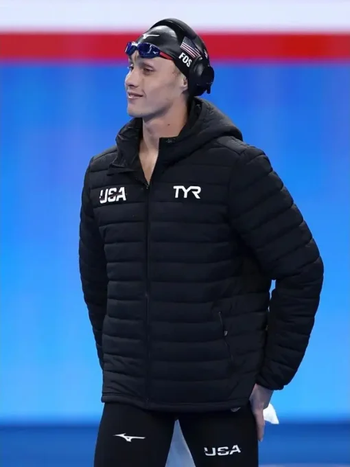 2024 Olympic Team USA Black Puffer Hooded Jacket