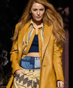 Blake Lively It Ends With Us 2024 Mustard Leather Jacket