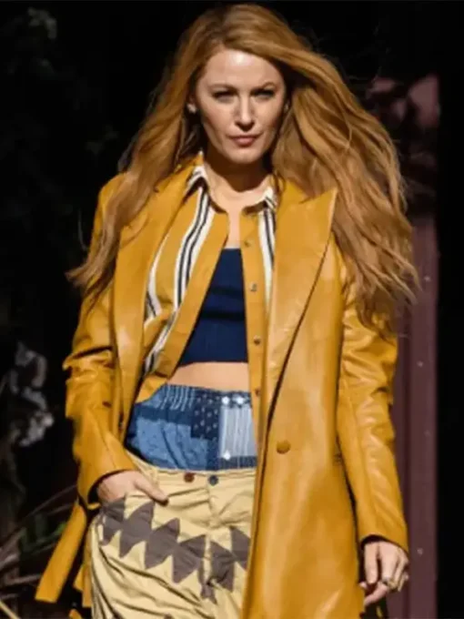 Blake Lively It Ends With Us 2024 Mustard Leather Jacket