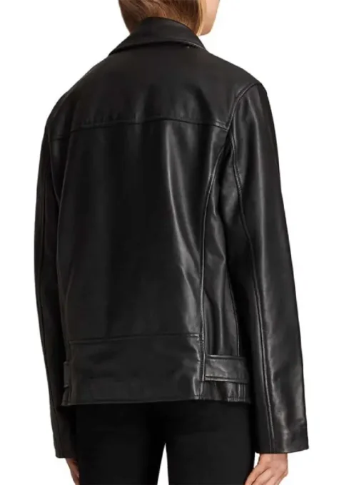 Emily In Paris Camille Razat Black Biker Leather Jacket