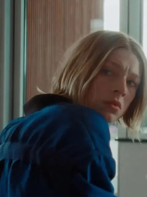 Gretchen Cuckoo Hunter Schafer Blue Bomber Jacket