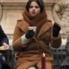 Selena Gomez Mabel Mora Brown Faux Fur Coat