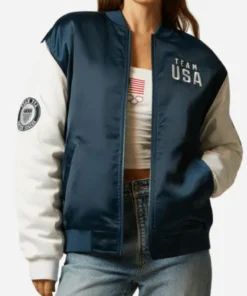 Team USA Olympic 2024 Blue Satin Bomber Jacket