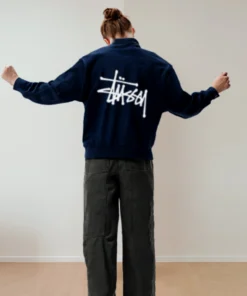 Unisex Basic Stussy Pullover Navy Hoodie