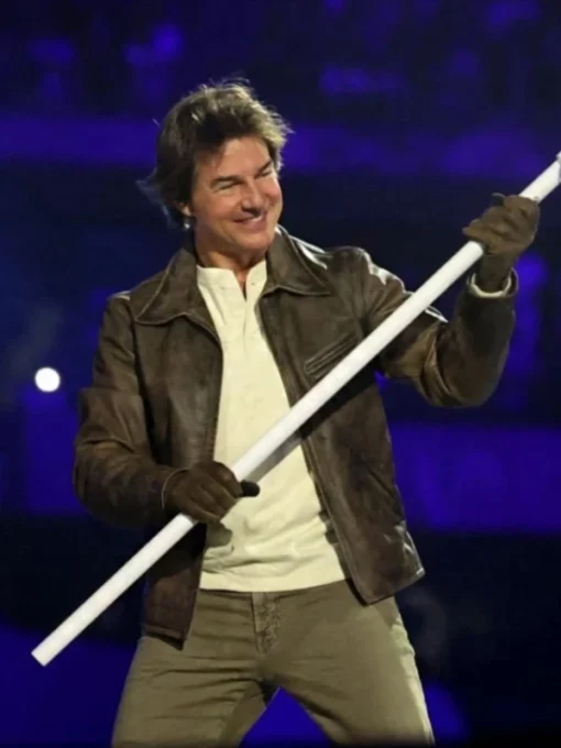 2024 Olympic Closing Ceremony Tom Cruise Leather Jacket