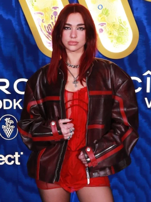 Dua Lipa Brit Awards Afterparty 2024 Leather Jacket