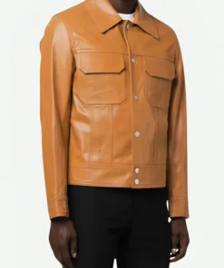 Emily In Paris Lucas Bravo Brown Leather Jacket Front